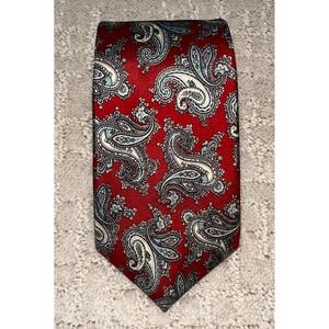 Hardy Amies London Red Silk Tie Paisley Pattern Classic Designer Mens Necktie